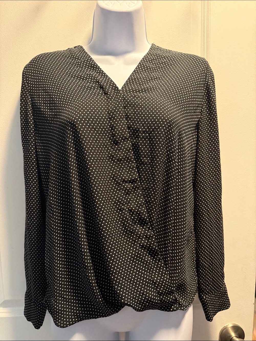 Talbots Black Polka Dot V-Neck Blouse